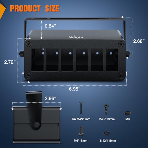 Image of Nilight 6 Gang Rocker Switch Box Detachable Housing 6 Holes Aluminum Panel