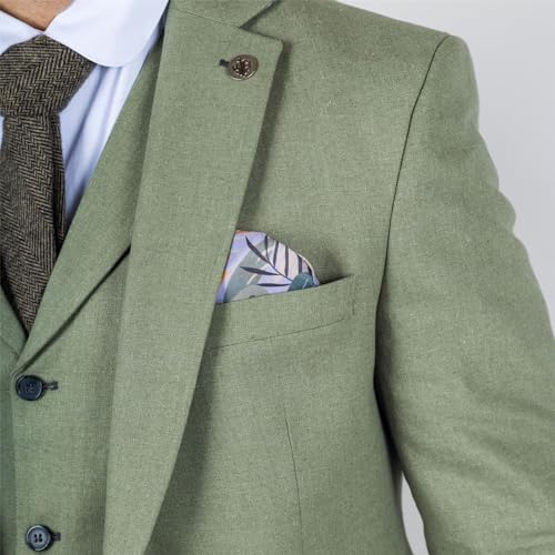 TruClothing Men's Suit Sage Green 3 Piece Lightweight Linen Summer Wedding Formal Dress Suits4