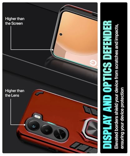 Image of WOW IMAGINE Shock Proof Back Case Mobile Cover for Realme P4x 5G | Back Cover Case (Tough Armor | Hybrid PC + TPU | Ring Holder & in-Built Kickstand | Red)