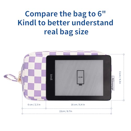 Image of Narwey Checkered Makeup Bag Travel Cosmetic Bag Organizer Small Toiletry Bag Make Up Bags with Organized Pockets for Women (Purple Checkerboard, Large)