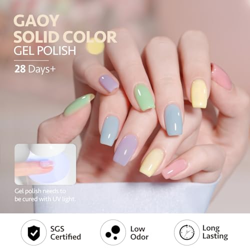 Image of GAOY Pastel Pink Blue Gel Nail Polish Set, 6 Colors Green Yellow Nude Spring Soak Off UV Light Cure Gel Polish Kit for Salon and Nail Art DIY at Home