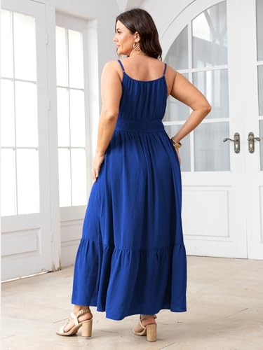 Image of SCOMCHIC Plus Size Summer Boho Dresses Spaghetti Strap Sleeveless Casual Sundress Smocked Flowy Slit Beach Maxi Dress