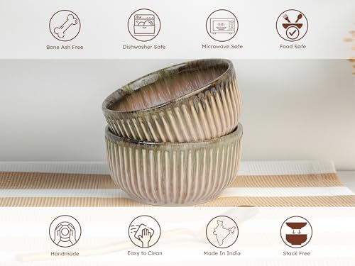 Image of Bodhi House Ceramic Deep Serving Bowls Set of 2 | 800ml Multipurpose Bowls for Ramen, Salad, Cereal, Snacks & More | Microwave Safe | Petal Pink | Stylish Dining & Gifting Choice