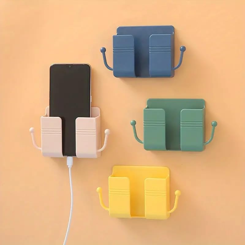 VIVITO Mobile & Remote Wall Mounted Holder with Side Hooks - Pack of 2,4,6,8,10 - Self-Adhesive Remote Control Storage Box for Home & Office - Multi Color (Pack of 10)-image-29
