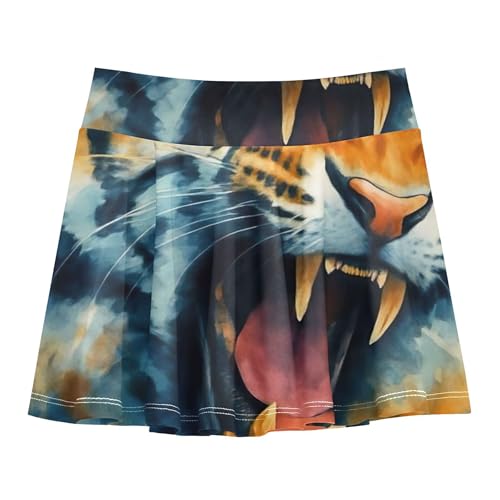 Kids Tennis Skirts Head Roaring Tiger Watercolor Girls' Shorts Athletic Skorts Neon Teen Skirt 4t