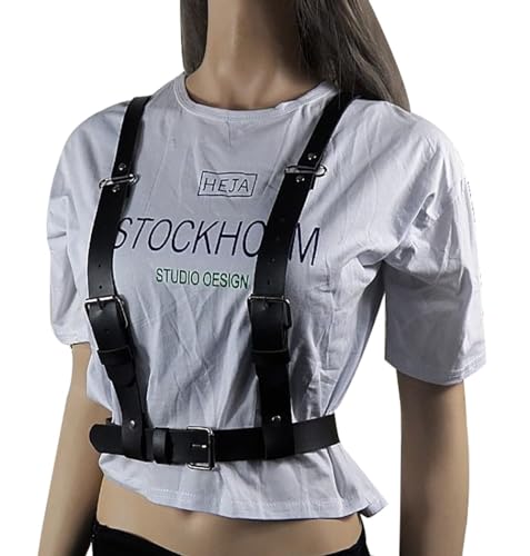 Black Goth Leather Harness Top for Women Punk Waist Belt Body Chain Adjustable Corset Accessories Party Costume3