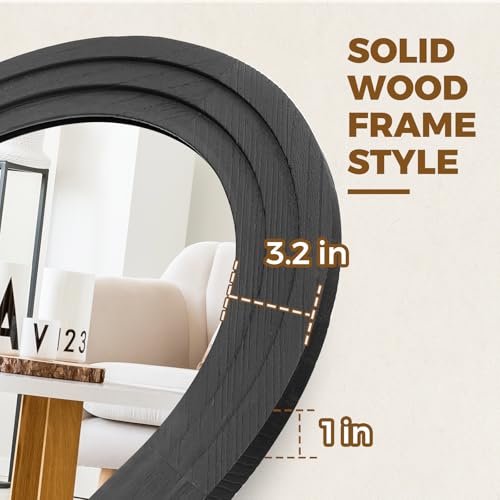 Image of 65x22 Arched Full Length Mirror, Solid Wood 3 Layer Frame, Black