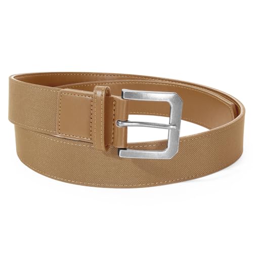 Men's Work Belt Mens Canvas Belt Inside Microfiber Faux Leather with Vintage Silver Buckle