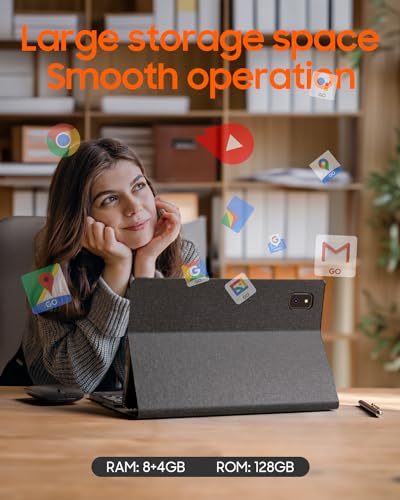 Image of 10.4 inch Tablet Android 13 Tablet with Keyboard Case Mouse Stylus 2 in 1 Tablets Set 16GB+128GB 1TB Expandable Tableta PC 10.4 inch 2K HD Large Screen 7580mAh Battery 5G-Wifi WiFi6 Bluetooth GPS Tableta