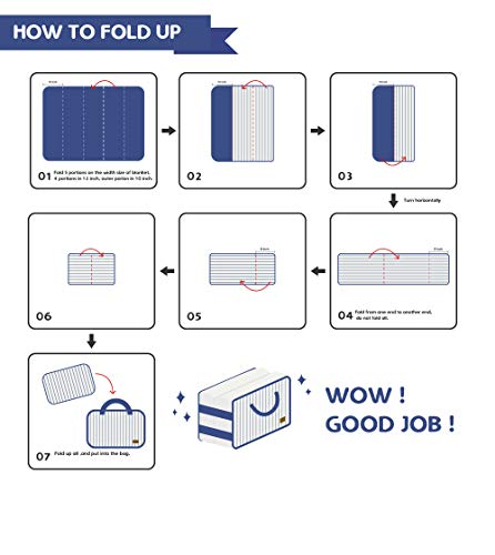 Portableand Outdoor & Picnic Blanket Extra Large Sand Proof And Waterproof Portable Beach Mat For Camping Hiking Festivals 67"X55", Blue And White Striped #TOP5
