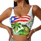 Puerto Rico Bandiera Rana Palme Donne Sport Gilet Rimovibile Reggiseno Pad Top Elastico Traspirante Palestra All'aperto, Nero , S