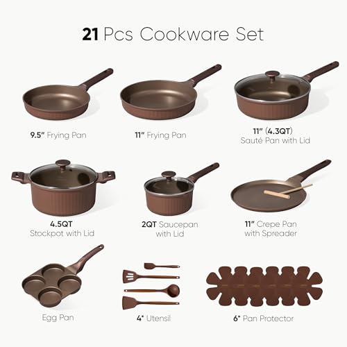 Image of CAROTE Pots and Pans Set Non Stick, Cookware Sets Nonstick 21 pcs Kitchen Pot & Pan, Induction cookwasre Compatible with Crepe Frying Pan PFOA /PFOSFree