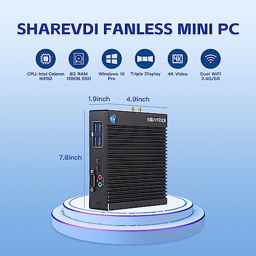 Sharevdi Mini PC Windows 10 Pro, Intel Celeron N3150 (bis zu 2.08GHz) Mini Desktop Computer, Dual Band WiFi/Triple Display/BT 4.2, 8GB DDR3 128GB SSD Micro PC für Business/Schule. – Bild 6