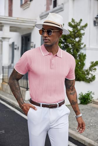 Image of COOFANDY Mens Knit Polo Shirts Short Sleeve Ribbed Textured Polo Shirt Lightweight Casual Golf Shirts Collared T Shirt