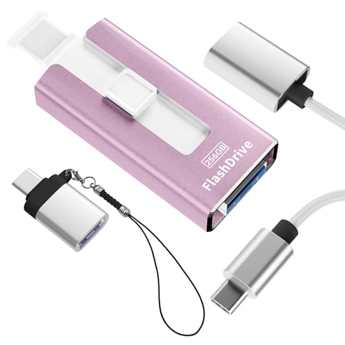 ４in1 USBメモリ 256GB 【アプリ不要・データ安全保存】Phone対応 USBメモリ スマホ写真保存 外付けストレージ iOS/Type-C/USB/Micro端子搭載 大容量 高速 データ バックアップ スライド式 スマホ容量不足解消 フラッシュドライブ ピングのサムネイル