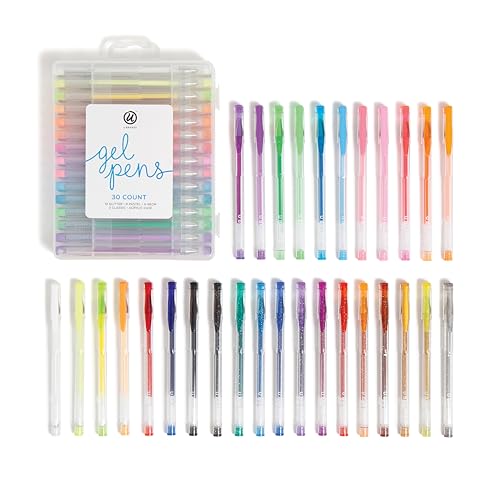 U Brands Metallic Gel Pens Set of 30 Assorted Point Sizes Glitter Pastel Neon and Classic Assorted Colors