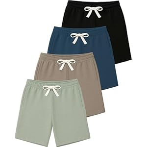 Real Essentials 4 Pack: Boys’ Cotton French Terry Shorts with Pockets for Kids Teens Youth – Sleep Casual Lounge (4-18)