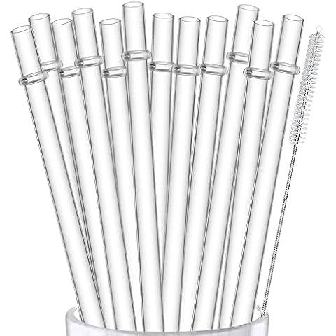 ALINK 12-Pack Reusable Hard Plastic Clear Straws, 10.5 in x 0.3 in Tumbler Straws for 16 OZ 20 OZ 30 OZ Stanley, YETI, Starbucks Tumblers with Cleaning Brush Cover