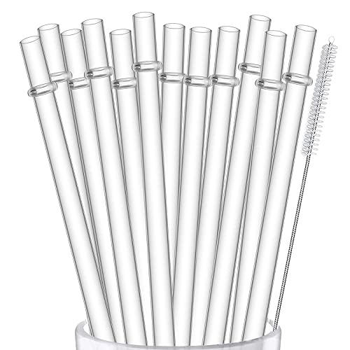 ALINK 12-Pack Reusable Hard Plastic Clear Straws, 10.5 inch Long Tumbler Straws for 16 OZ 20 OZ 30 OZ Stanley, YETI, Starbucks Tumblers with Cleaning Brush