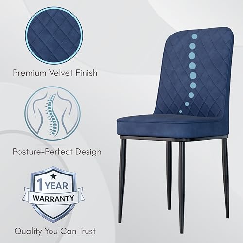 Image of Jewel Premium Velvet Dining Chair with Strong Metal Legs, Cushioned Seat, Chair for Dining, Living Room, Bedroom & Balcony (Blue)