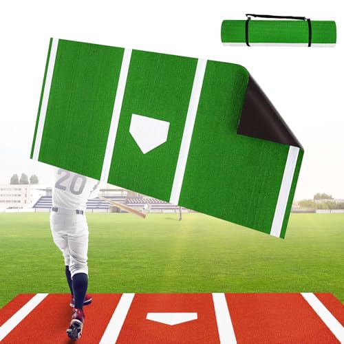 野球バッターマット 野球練習マット 野球バッティングマット 野球トレーニングマット ポータブル 滑り止め 色褪せ防止 大型バッティングケージマット 象嵌ホームプレート芝生 スイングピッチングトレーニング用練習補助自宅 室内 屋外用 学童 少年 大人 野球用