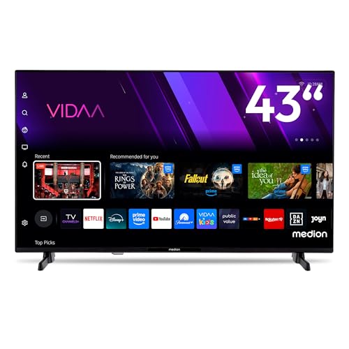 MEDION 108 cm (43 Zoll) Full HD Fernseher (Smart-TV, HDR, VIDAA Store, HBO Max, MagentaTV, Prime Video, Disney+, DAZN, Paramount+, HbbTV, PVR, Bluetooth, MD 843101)