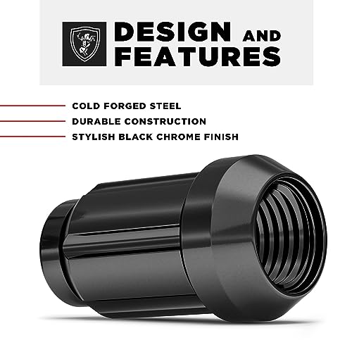 Image of White Knight 3804BK-20AM (Black Chrome) 1 /2 inch-20 Spline Lug Nut with Key, 20 Pack (for AFTERMARKET Wheels with Smaller 0.80 inch Diameter Seating)