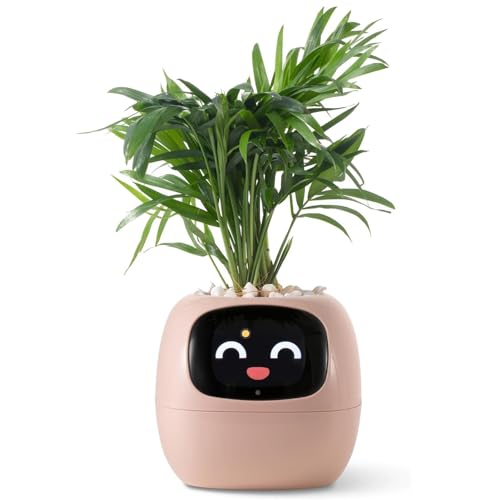 PLANTSIO Vaso da Fiori Intelligente con Display LCD - Fioriera Decorativa per Casa, Compagno Ideale per Piante su Scrivania, Regalo Originali, Adatta anche con Animali Domestici Regalo AI (Rosa)