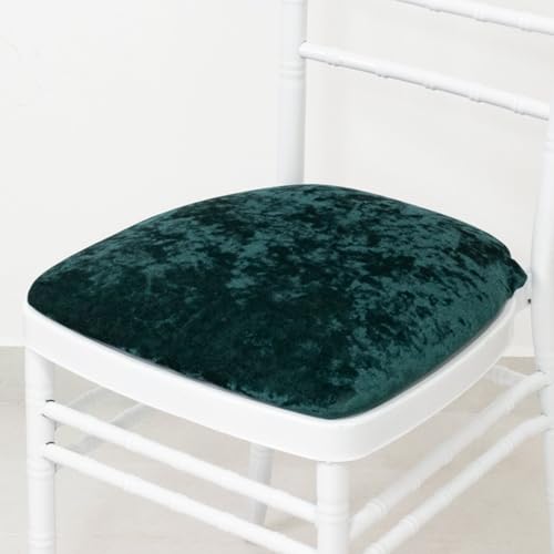 Efavormart 5 Pack Crushed Velvet Chiavari Chair Seat Pad Covers – Hunter Emerald Green Stretch Cushion Slipcovers for Dining Chairs, Washable & Reusable