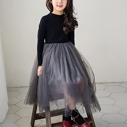 Girls Tutu Dress Long Sleeve Stretchy Knit Tulle Dress with Pearl Hairband for Party Casual4