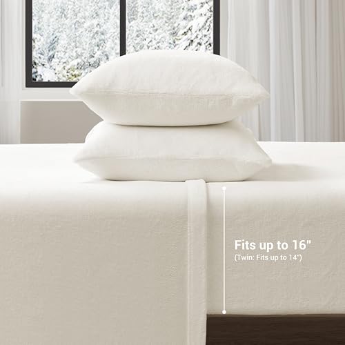 Image of True North by Sleep Philosophy Plush Sheet Set Twin, Solid Color, Warm & Soft Bedding Twin Size Sheets, Fitted Pocket Fits Up to 16 inch Mattress, Soloft, Ivory, 3 Piece