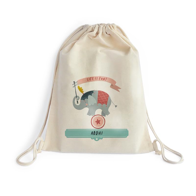 Zooboo Drawstring Bags for Your Kids with Their Name or Any Text of Your Choice, Gift for Birthday Parties, Return Gifts, Back-To-School, and Gifts