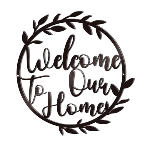 Bnesi Welcome Sign Metal Welcome Sign for Front Door Indoor Outdoor Home Decor Large Black Wall Decor for Front Porch Living Room Metal Letters for Outdoor Signs (Complex)