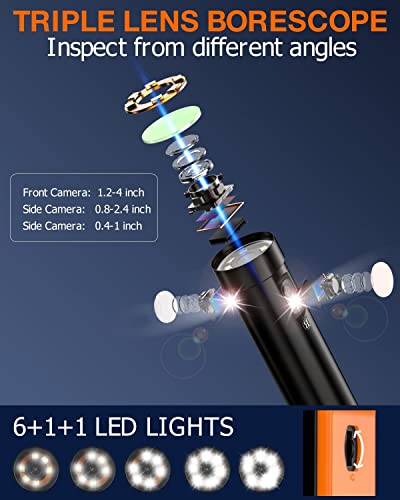 (Outlet) Kzyee Kz3000 Triple Lens Industrial Borescope And Km50 Power Circuit Probe Kit, 4.5'' Ips Screen Endoscope Inspection Snake Camera With 8 Led Lights For Pipe Sewer #TOP2