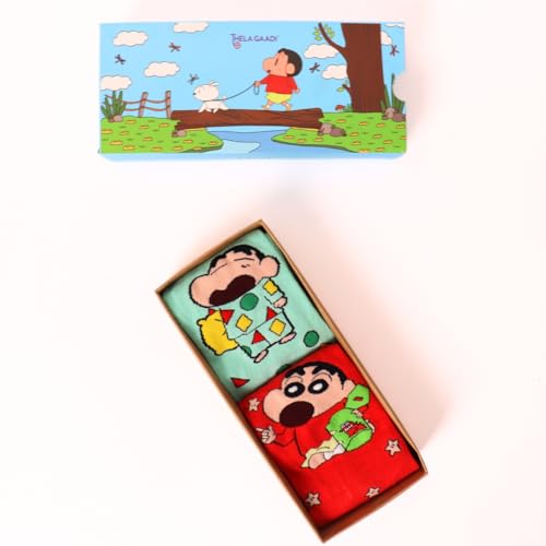 Image of THELA GAADI Shinchan Socks - Pure Cotton Crew Length Printed Funky Cartoon Socks for Men & Women | Odour Free & Beathable | Free Size & Unisex