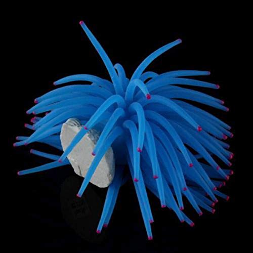 Image of Artificial Soft Anemone Coral Plant Fish Tank Decor, Blue | Aquarium Silicone Aquarium Ornament Decoration