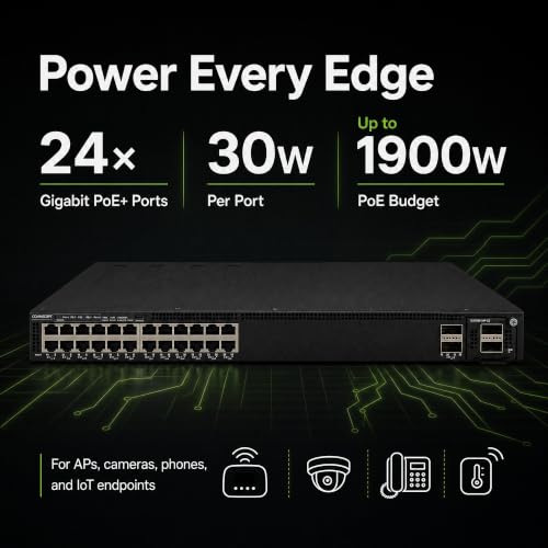 Image of Ruckus ICX7550-24P-E2 Managed Switch, 24x Gigabit PoE+, 2x 40GbE QSFP+ + Modular Expansion Slot Uplinks, up to 1900W Power Budget - Stackable Campus Switch, 40 /100G Uplinks, Multigigabit PoE++ Ready