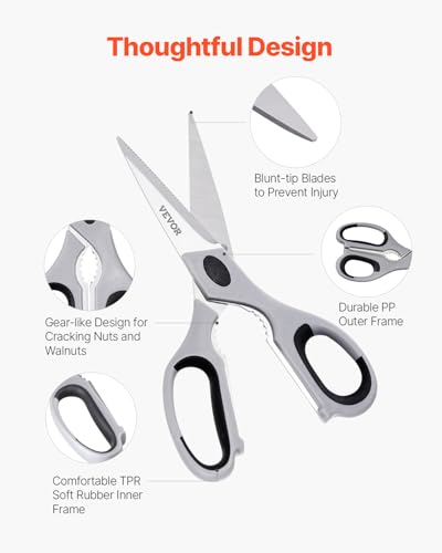 VEVOR Kitchen Scissors, Durable Stainless Steel Kitchen Shears with Protective Sheath, Heavy Duty Cooking Shears Soft Grip Comfort Handle, Kitchen Utensil for Cutting Meat, Food, Fish, Poultry, Grey - Image 3