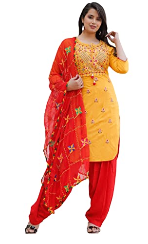 INDACORIFY Rayon Kurti with Patiala Pant and Dupatta for Girls & Women Festive Party Office Wear Salwar Kameez (Medium(38), Yellow) Cover