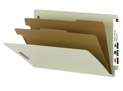 Smead 100% Recycled End Tab Classification Folder, 2 Dividers, 2″ Expansion, Legal Size, Gray/Green, 10 per Box (29802)
