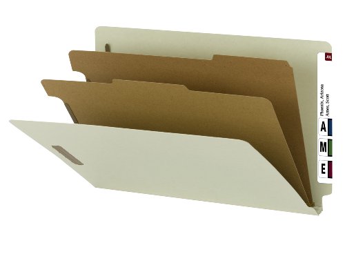 Smead 100% Recycled End Tab Classification Folder, 2 Dividers, 2' Expansion, Legal Size, Gray/Green, 10 per box (29802)