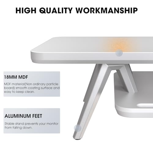 Image of Fenge Dual Monitor Stand, Monitor Stands Riser for 2 monitors, 47.2 Inch Wood Desk Shelf with Storage Organizer and Cable Management for Office Desk Accessories
