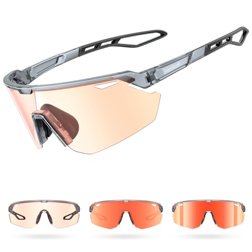 Lamicall Lunettes de Cyclisme Photochromiques, [3S Photochromic] [28g Ultra-Légère-TR90] Protection UV400, Plaquette de Nez Réglable, Lunettes de Soleil de Sport Homme Femme pour Pêche/Sports Outdoor