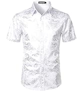 ZEROYAA Men's Luxury Paisley Shiny Printed Slim Fit Short Sleeve Button Up Dress Shirt
