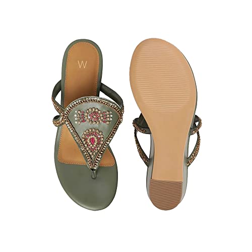 Image of W Women's Thong Strap Embroidered Open Wedge