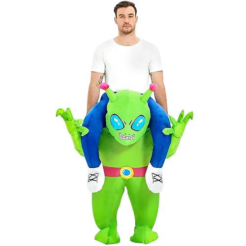 Inflatable Alien Costume Adult Green Alien Suit Onesie Ride On Blow Up Halloween Costumes For Men Women Fancy Party Dress