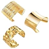 KEUGT Juego de 3 pulseras de oro para mujer, pulsera de oro para mujer, pulsera de alambre suave, pulseras doradas abiertas indias, joyería de muñeca ajustable para mujeres y niñas, regalos diarios