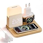 COLSUR 6 in 1 Wireless Charging Station, Magnetic 25W Wireless Charger with Alarm Clock, Night Light, Wireless Charger Stand for iPhone 17 16 15 14 13 12 11 X Pro Max, Apple Watch, AirPods