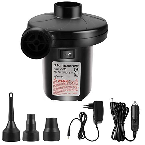 Bomba de Aire Eléctrica Portátil, Inflador de Inflado Rápido, Inflador de Aire con 3 Boquillas de Interconexión para Acampar al Aire Libre Cojines Inflables Colchones de Aire Botes Anillo de Natación