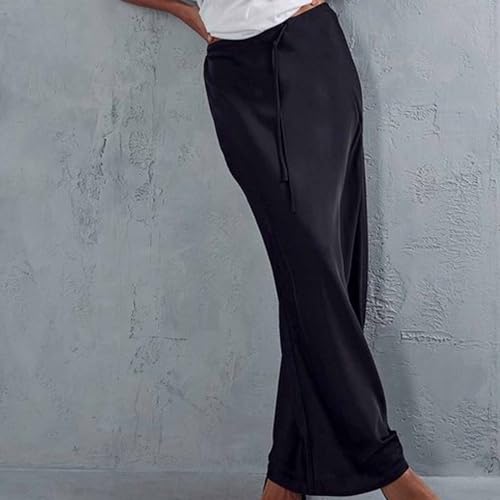 Maxi Skirt Women's Solid Color High Waist Drawstring Adjustable Ankle Comfortable Work Business Office Skirt3